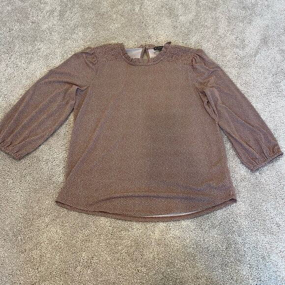 Adrianna Pappell Longsleeve Blouse Light Pink with White Dots Size Medium - Picture 7 of 9